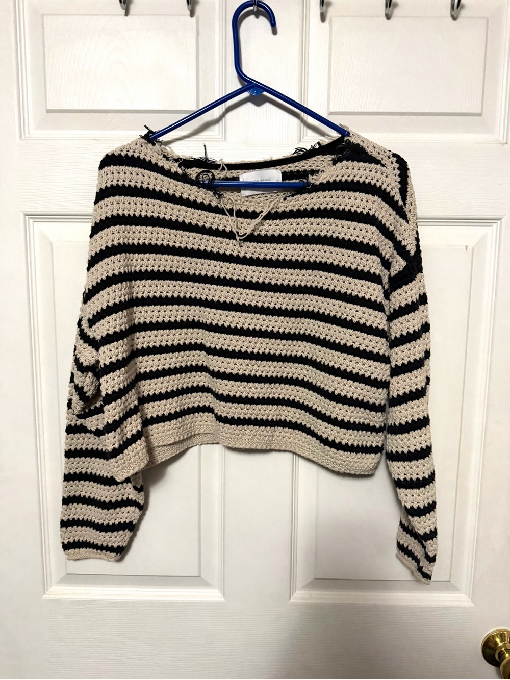 Lucky Brand Striped Cropped Knit Sweater - Black & Cream